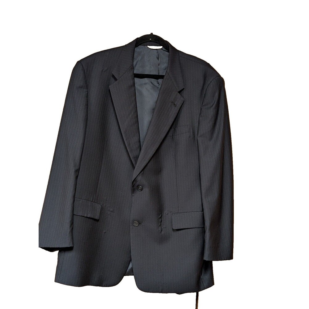 Vintage Hart Schaffner & Marx Gold Trumpeter Navy Pinstripe Wool Suit Jacket 44R